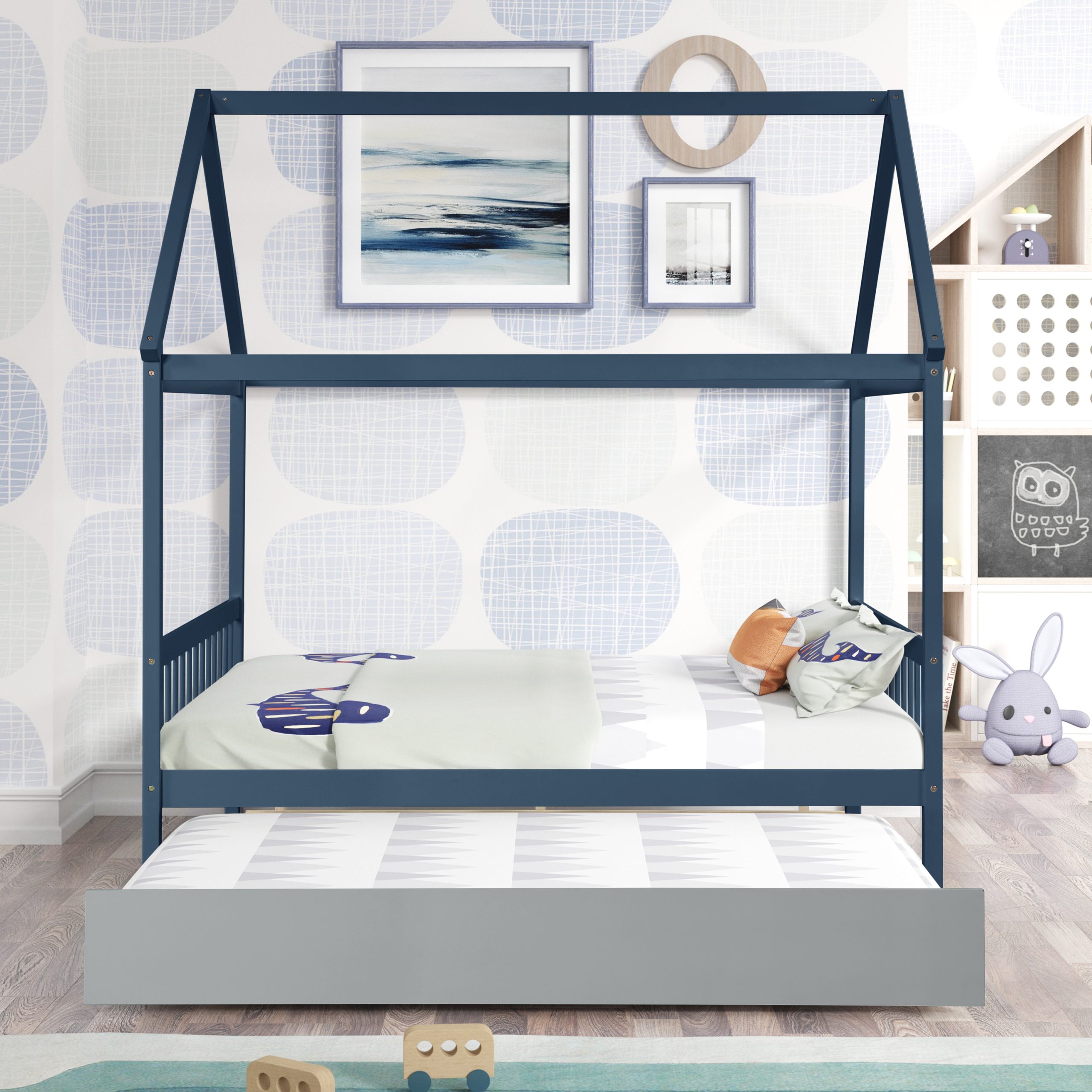 House Shape Full Platform Bed With Trundle