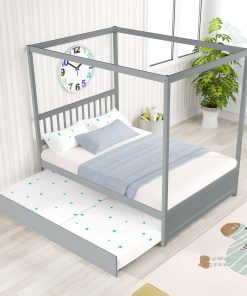 Full Size Canopy Bed with Twin Trundle