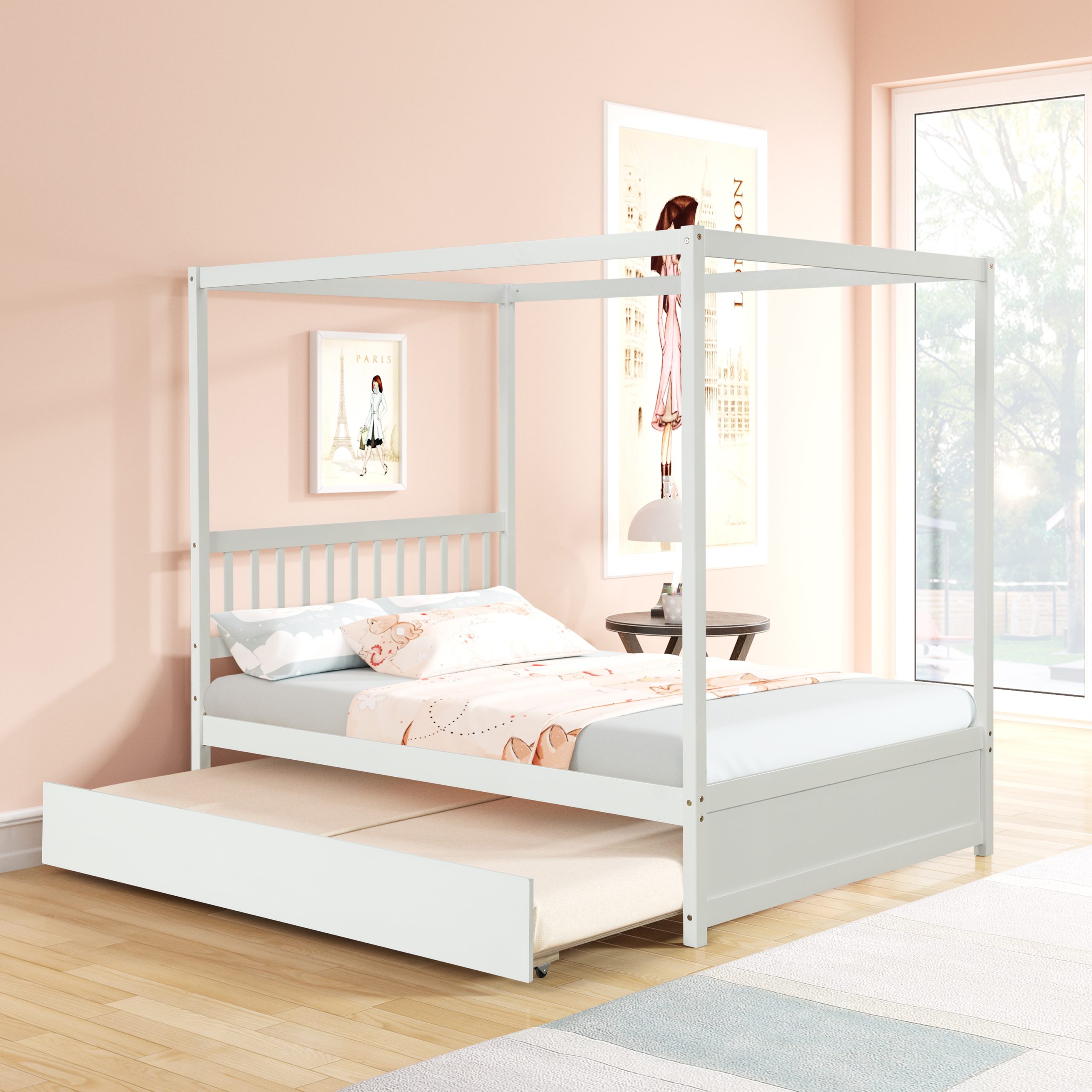 Full Size Canopy Bed with Twin Trundle