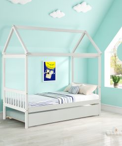 Solid Wood Twin House Bed Frame with Trundle