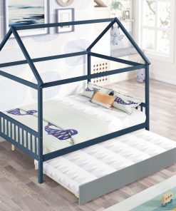 House Shape Full Platform Bed With Trundle