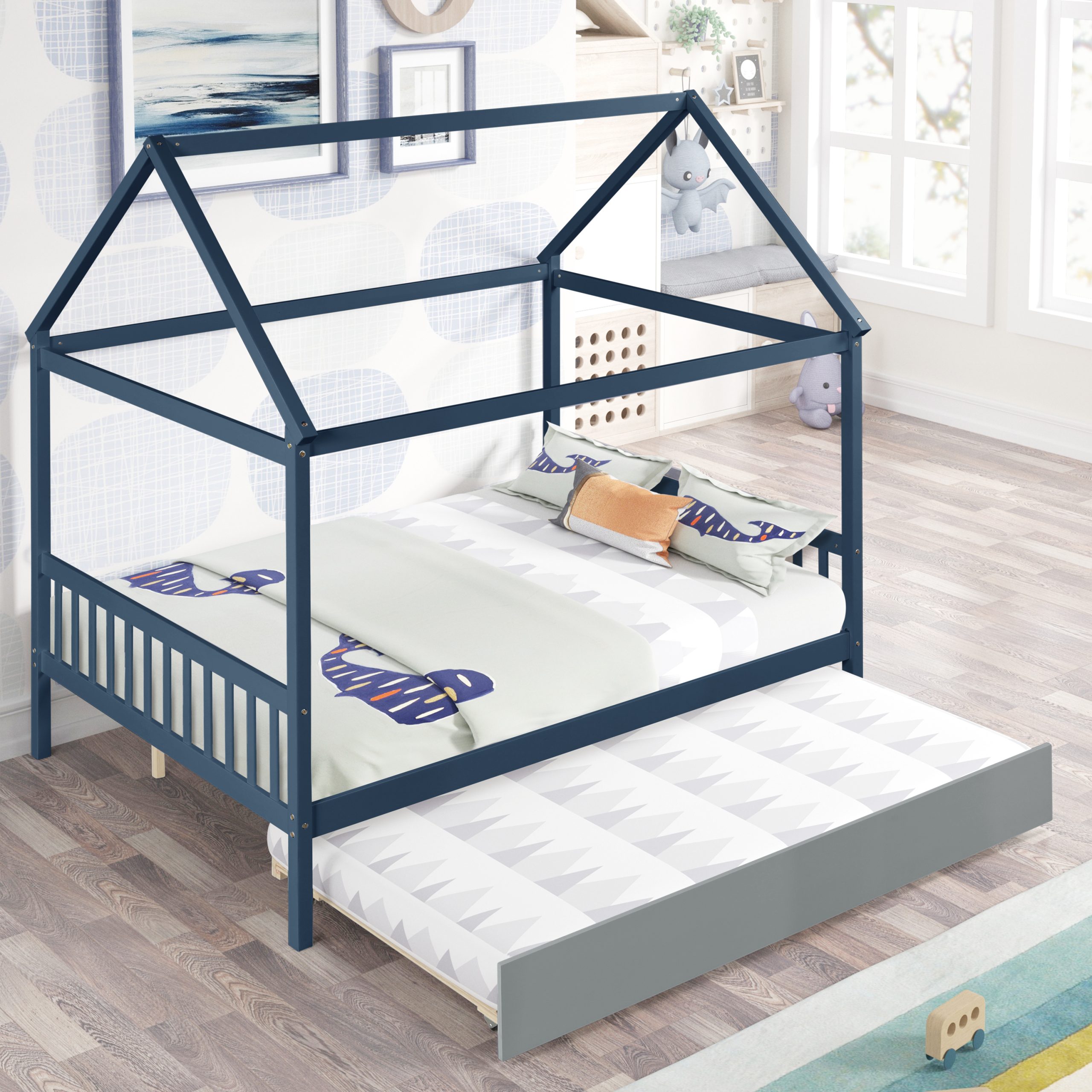 House Shape Full Platform Bed With Trundle