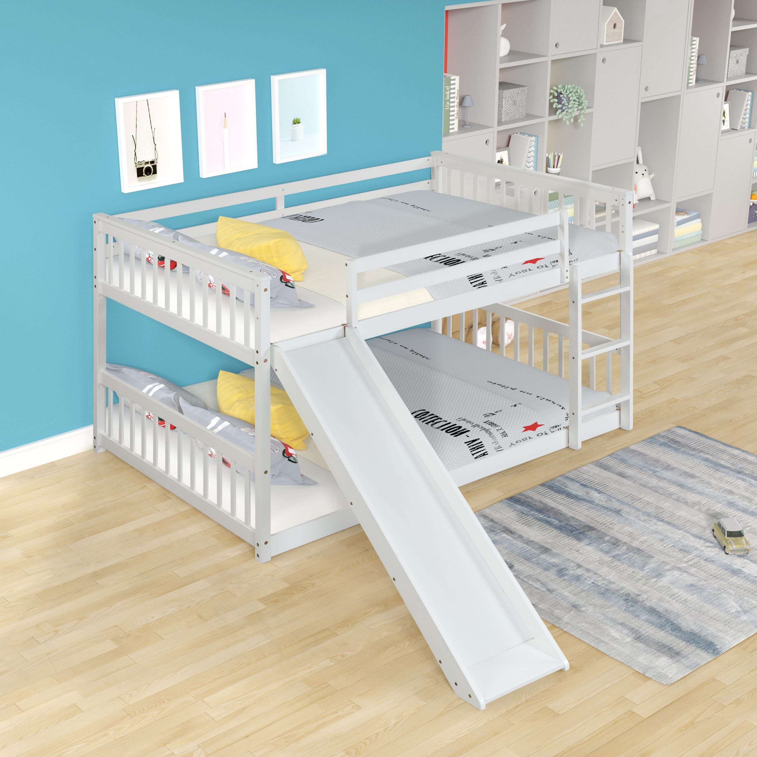 Full Over Full Bunk Bed With Slide and Ladder