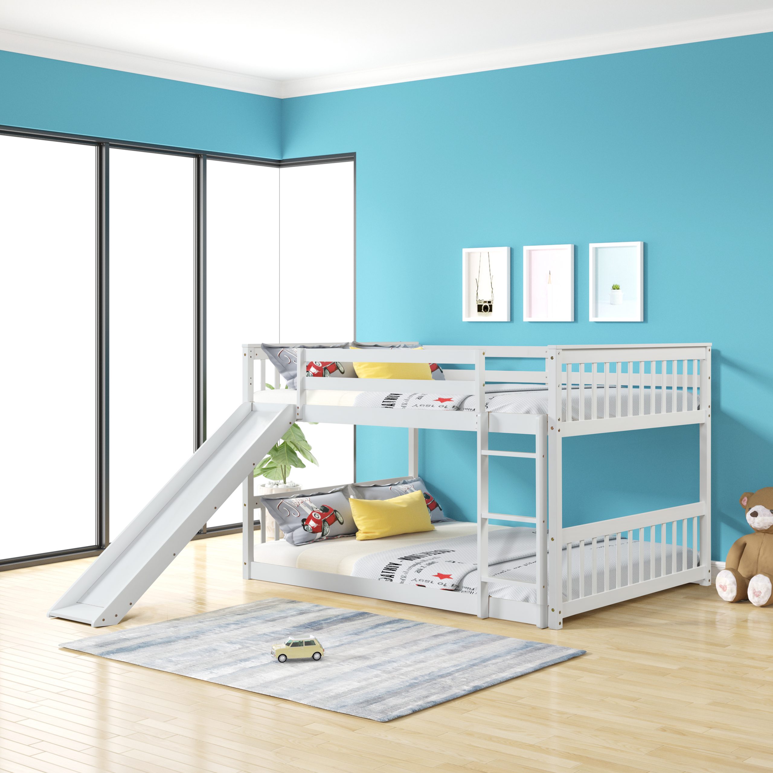 Full Over Full Bunk Bed With Slide and Ladder