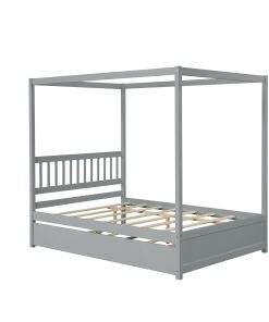 Full Size Canopy Bed with Twin Trundle