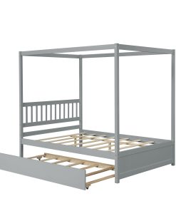 Full Size Canopy Bed with Twin Trundle
