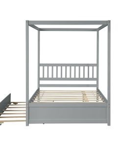 Full Size Canopy Bed with Twin Trundle