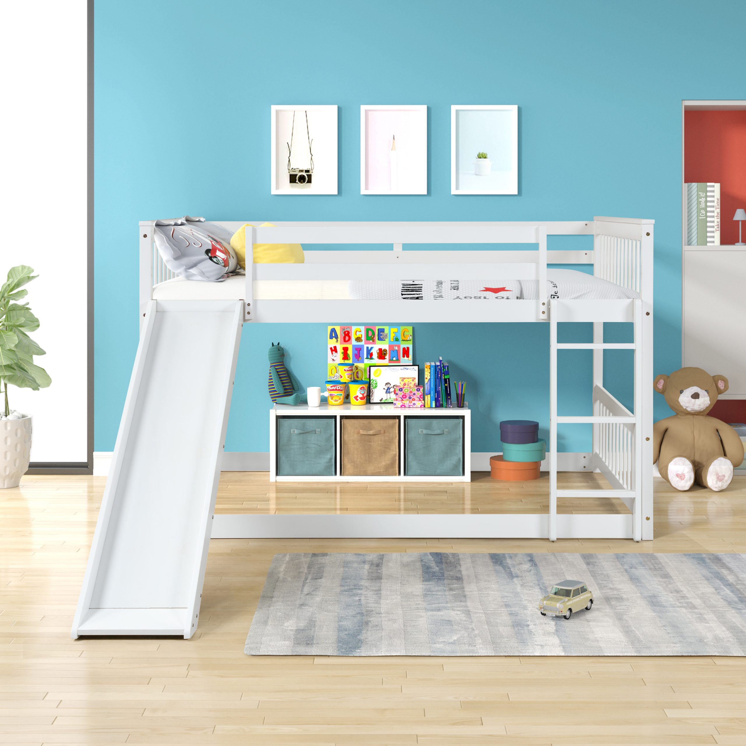 Full Over Full Bunk Bed With Slide and Ladder