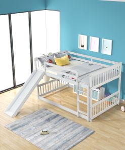 Full Over Full Bunk Bed With Slide and Ladder