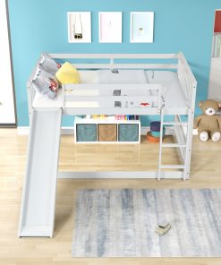 Full Over Full Bunk Bed With Slide and Ladder