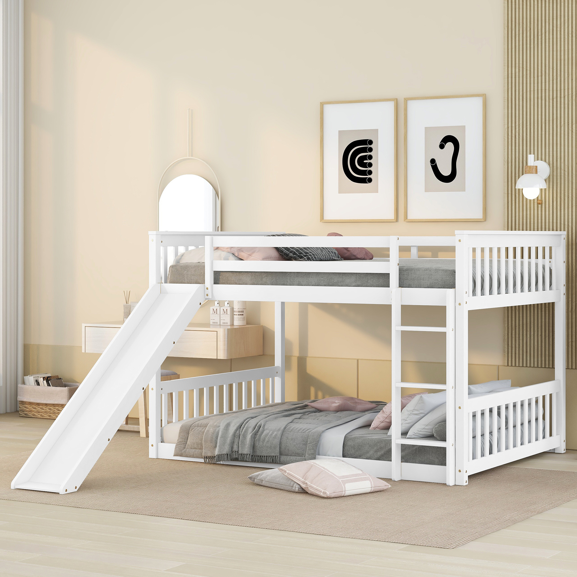 Full Over Full Bunk Bed With Slide and Ladder