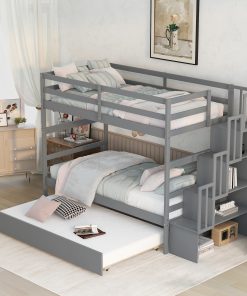Twin over Twin Bunk Beds With Twin Trundle and Stairway Storage
