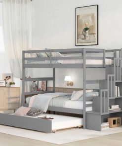 Twin over Twin Bunk Beds With Twin Trundle and Stairway Storage