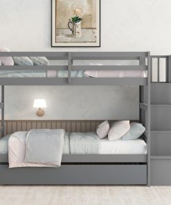 Twin over Twin Bunk Beds With Twin Trundle and Stairway Storage