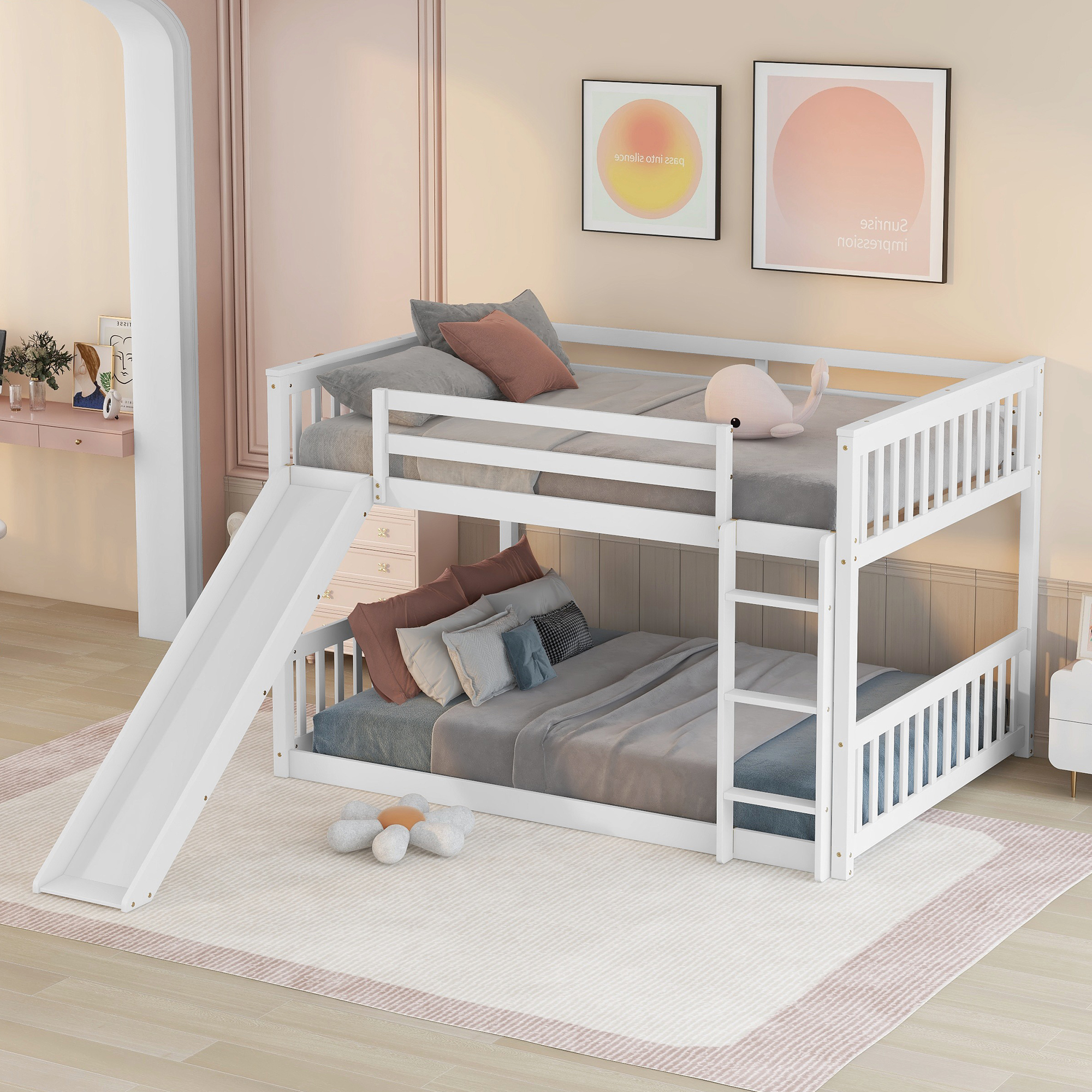 Full Over Full Bunk Bed With Slide and Ladder