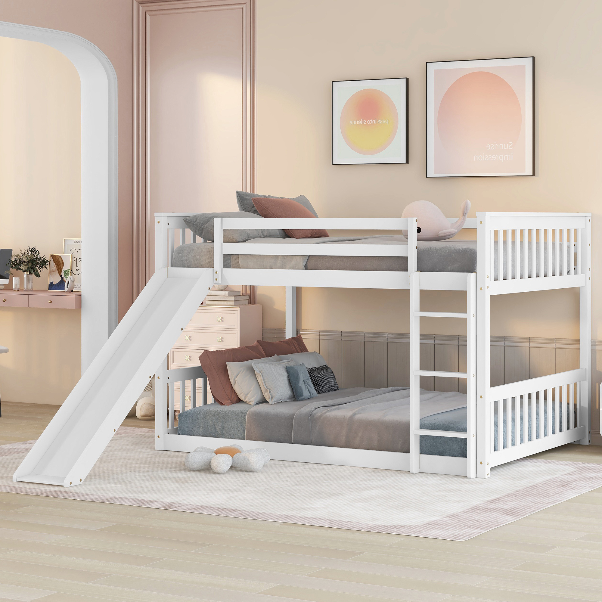 Full Over Full Bunk Bed With Slide and Ladder