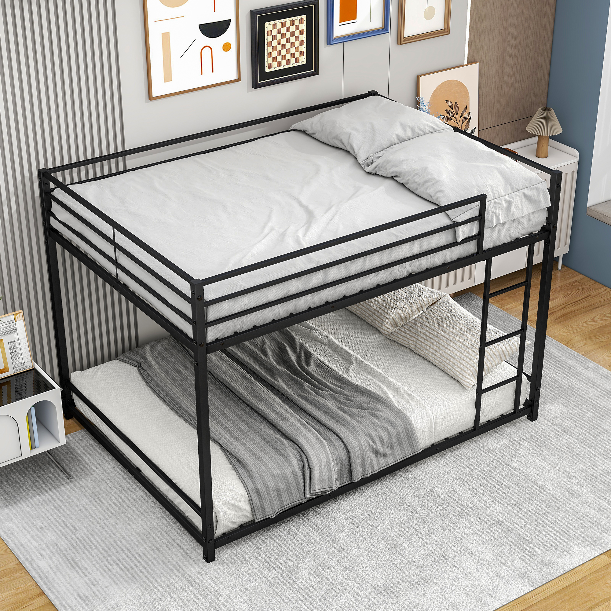 Full Over Full Metal Bunk Bed with Safety Guard Rails
