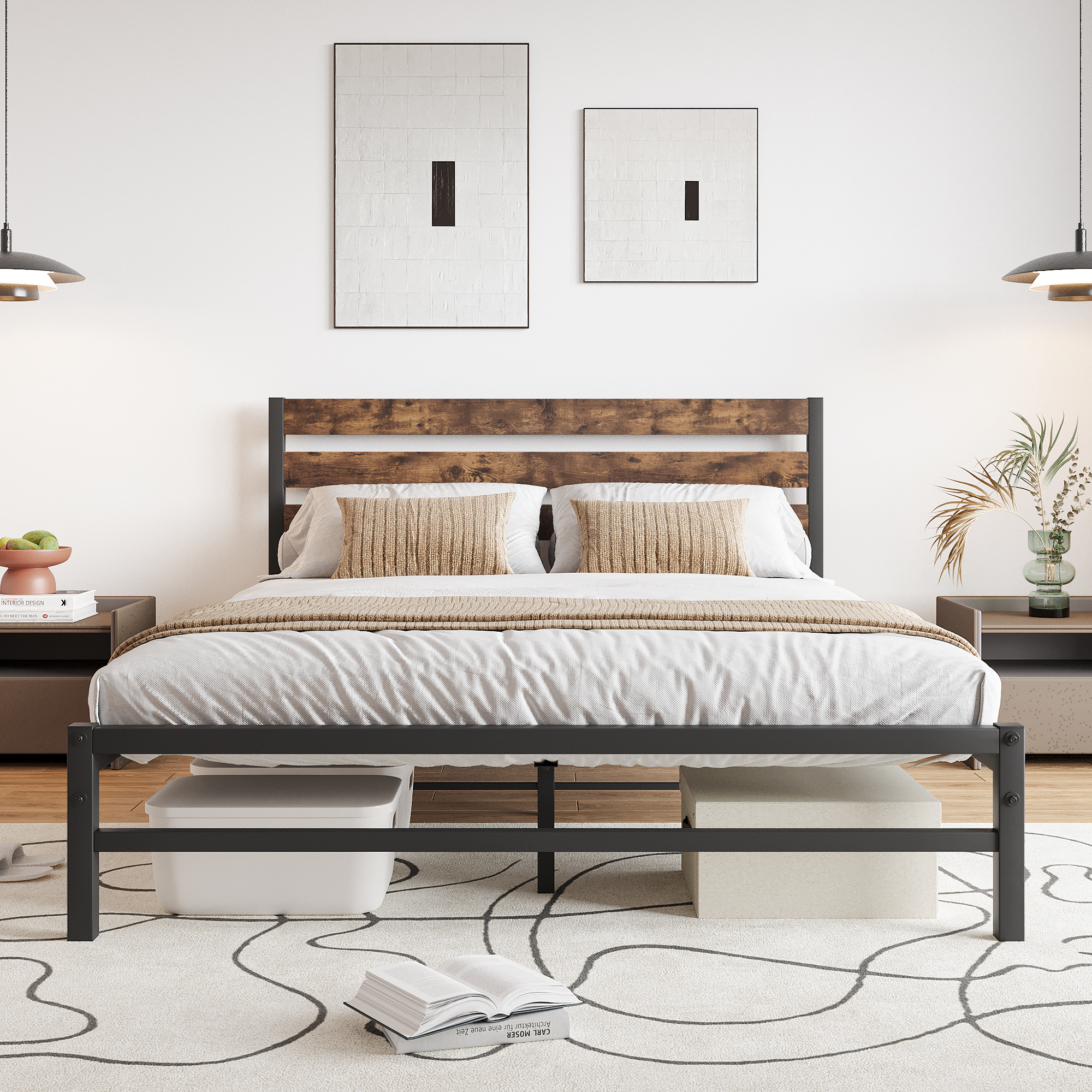 Queen Size Platform Bed Frame With Headboard