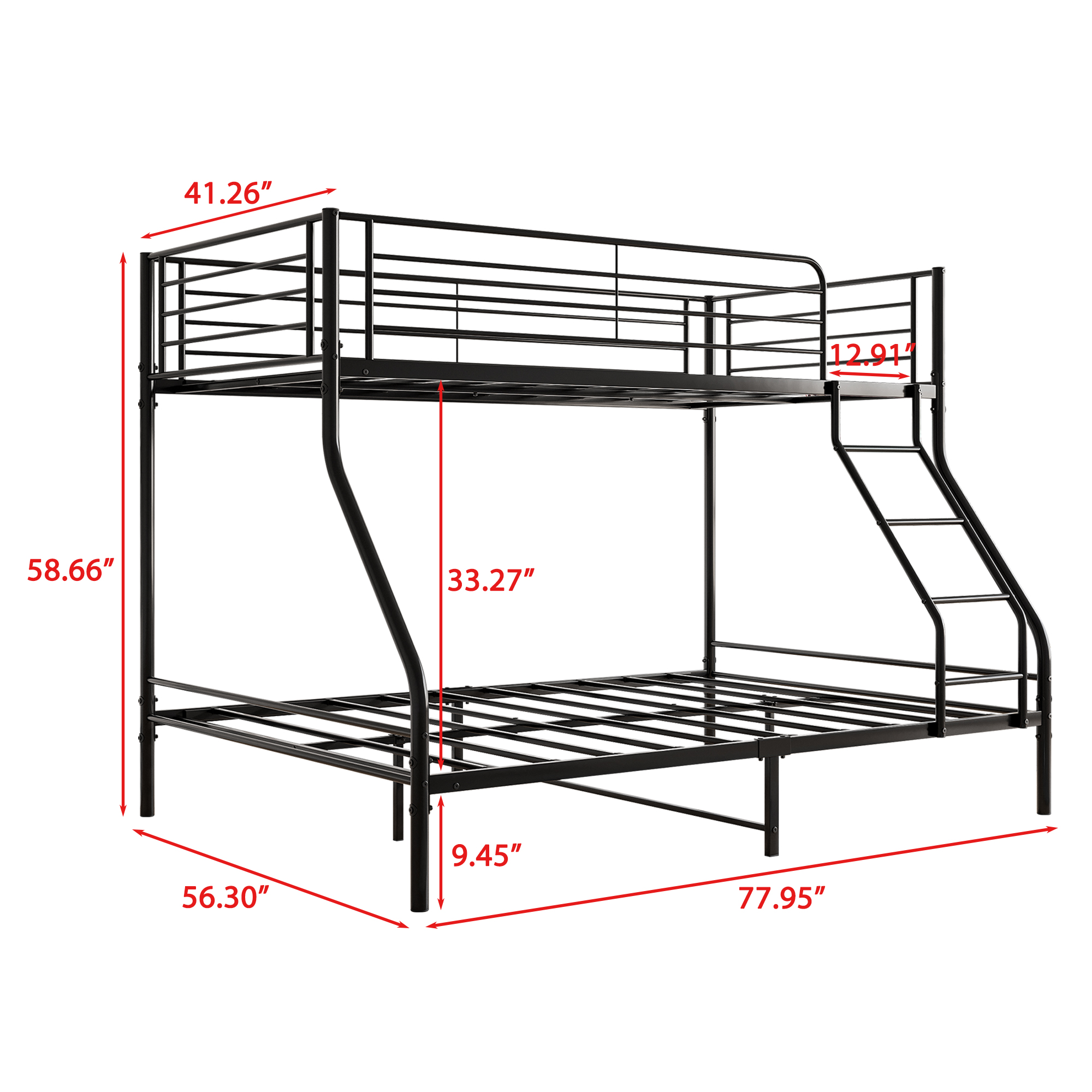 Metal Twin-Over-Full Bunk Bed with Guardrail