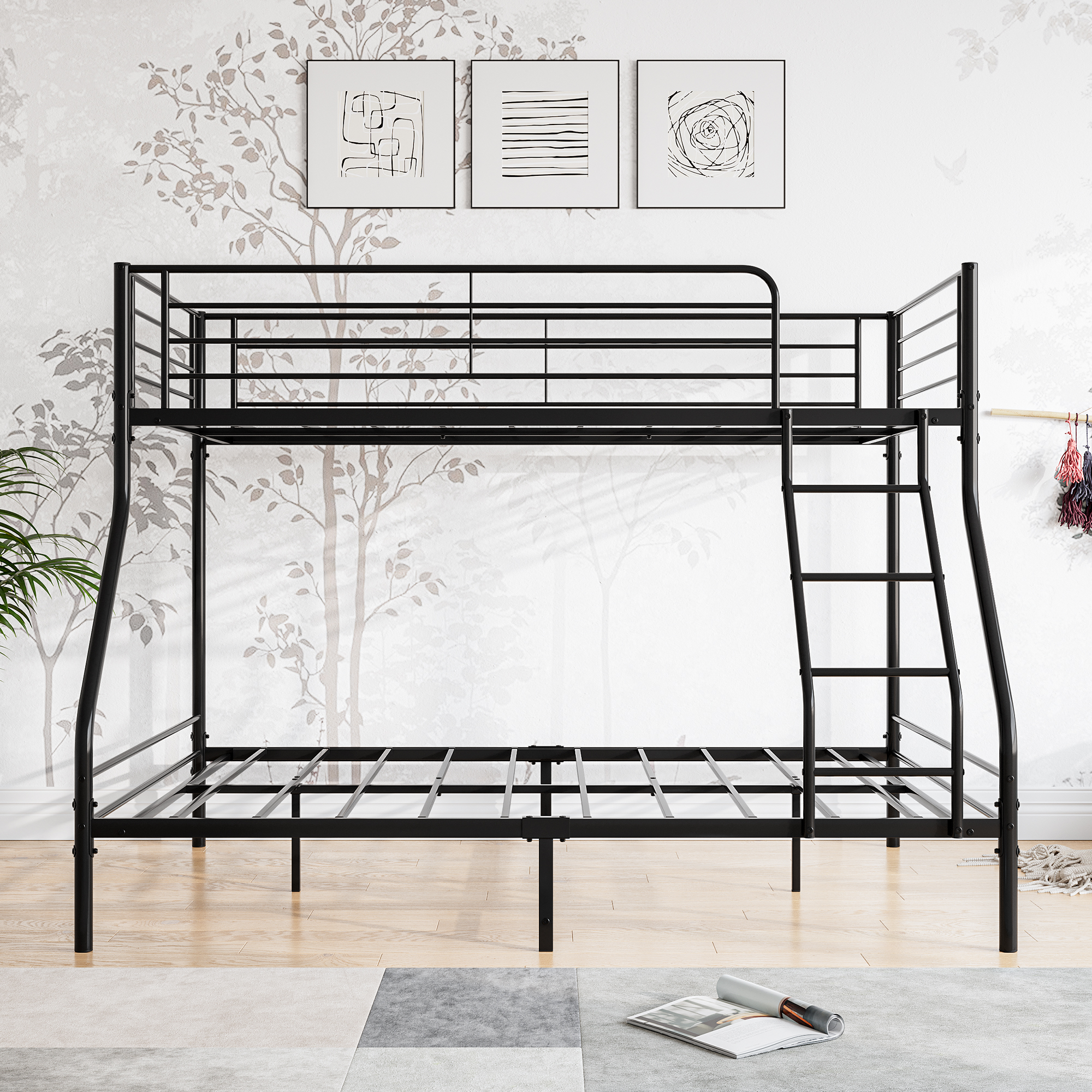 Metal Twin-Over-Full Bunk Bed with Guardrail