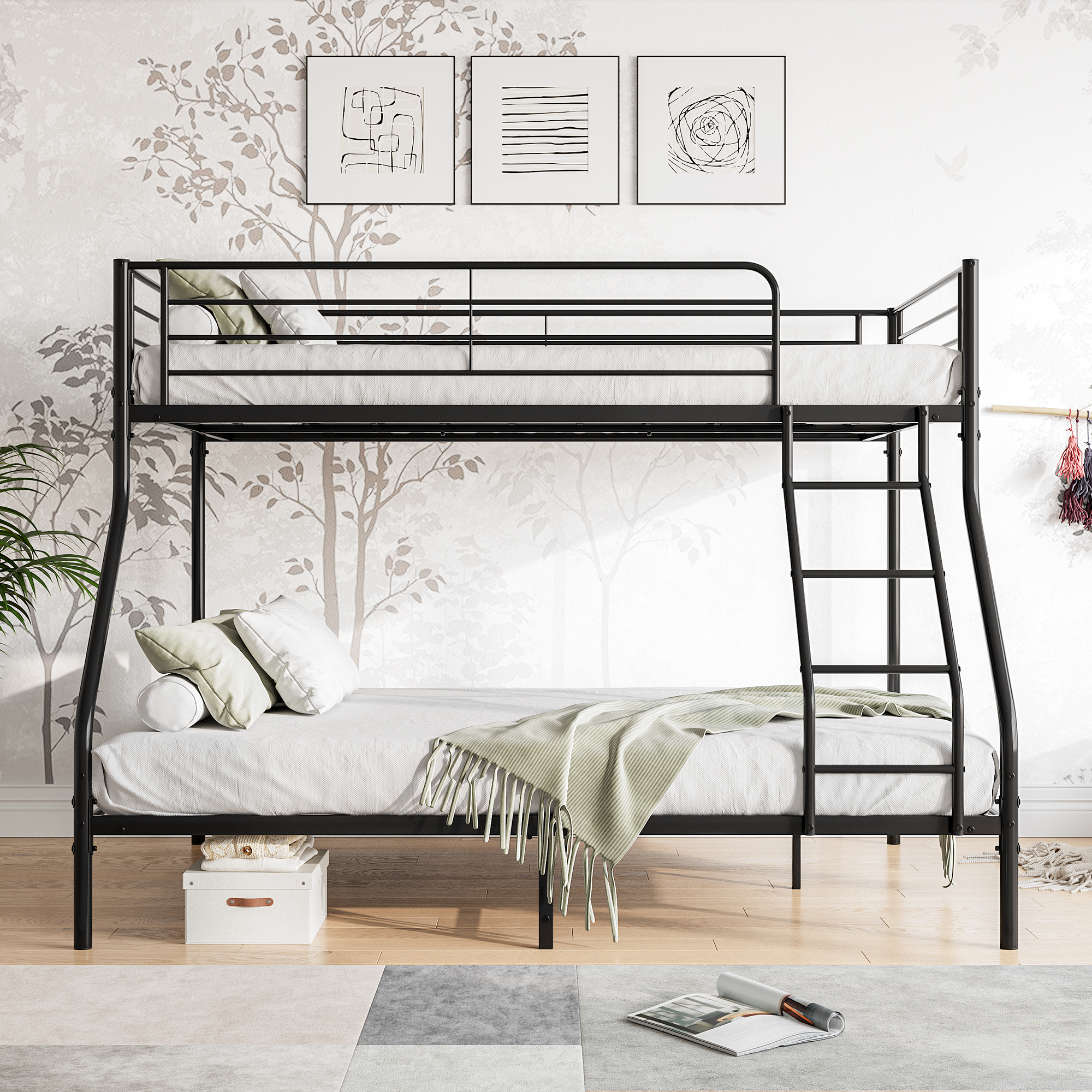 Metal Twin-Over-Full Bunk Bed with Guardrail