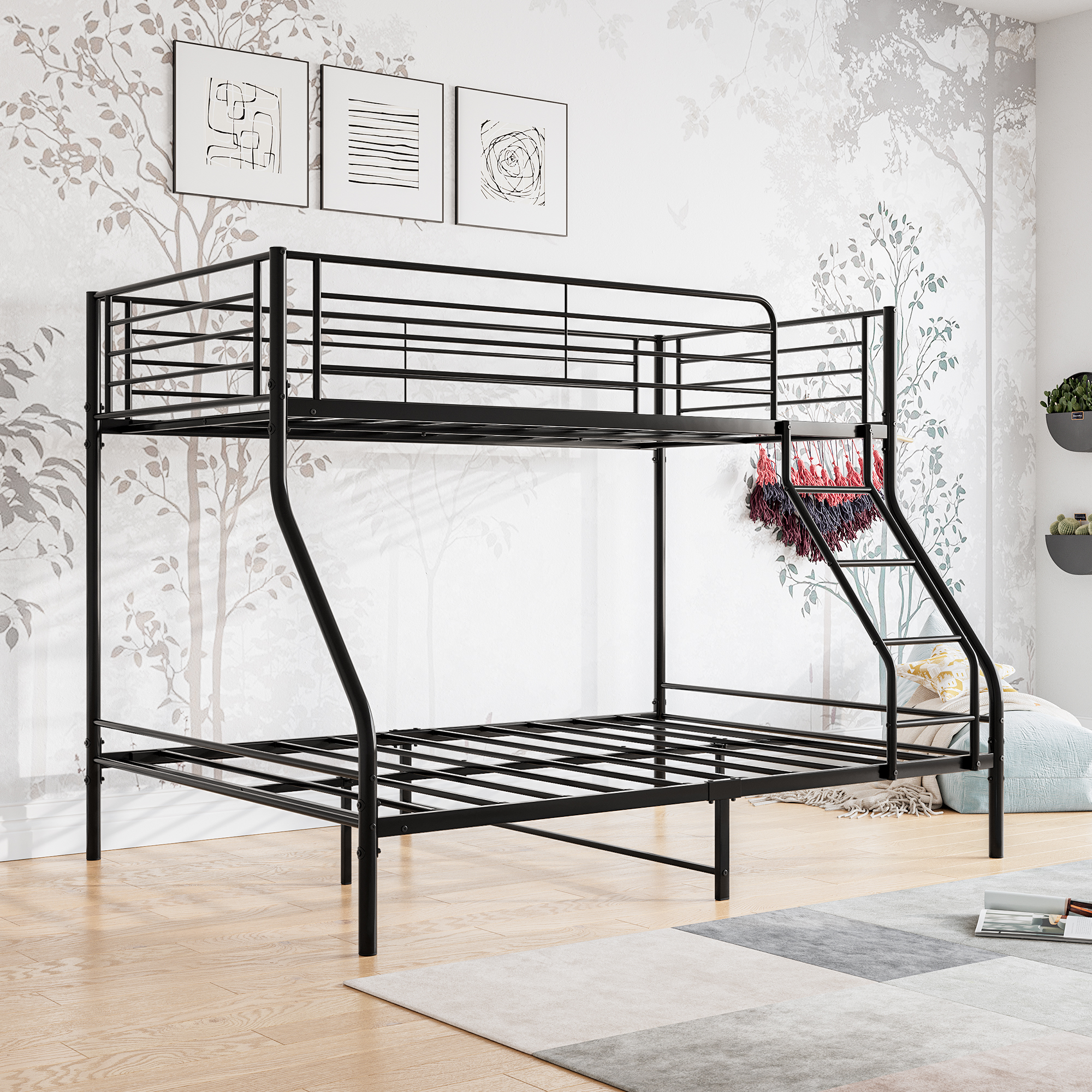 Metal Twin-Over-Full Bunk Bed with Guardrail