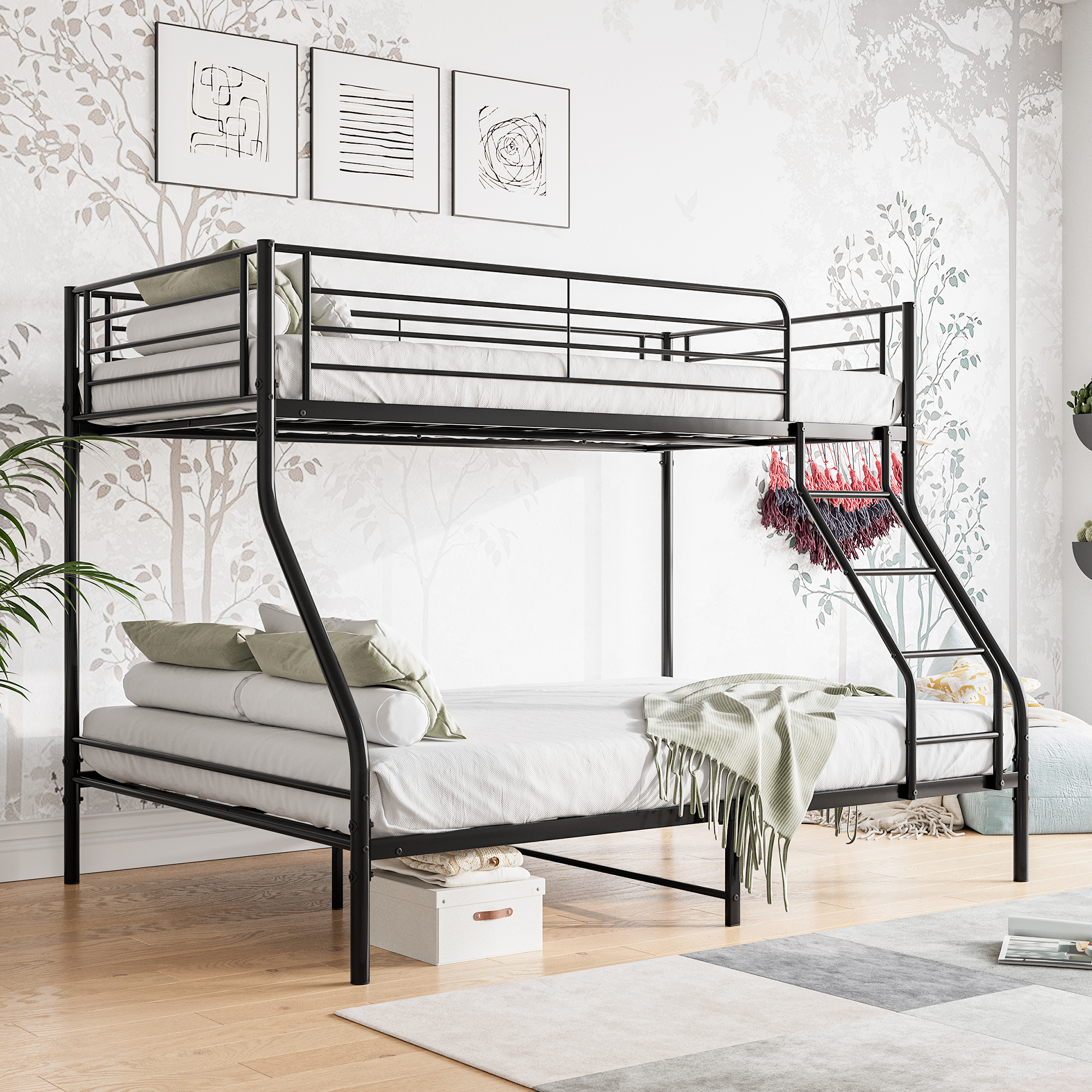 Metal Twin-Over-Full Bunk Bed with Guardrail