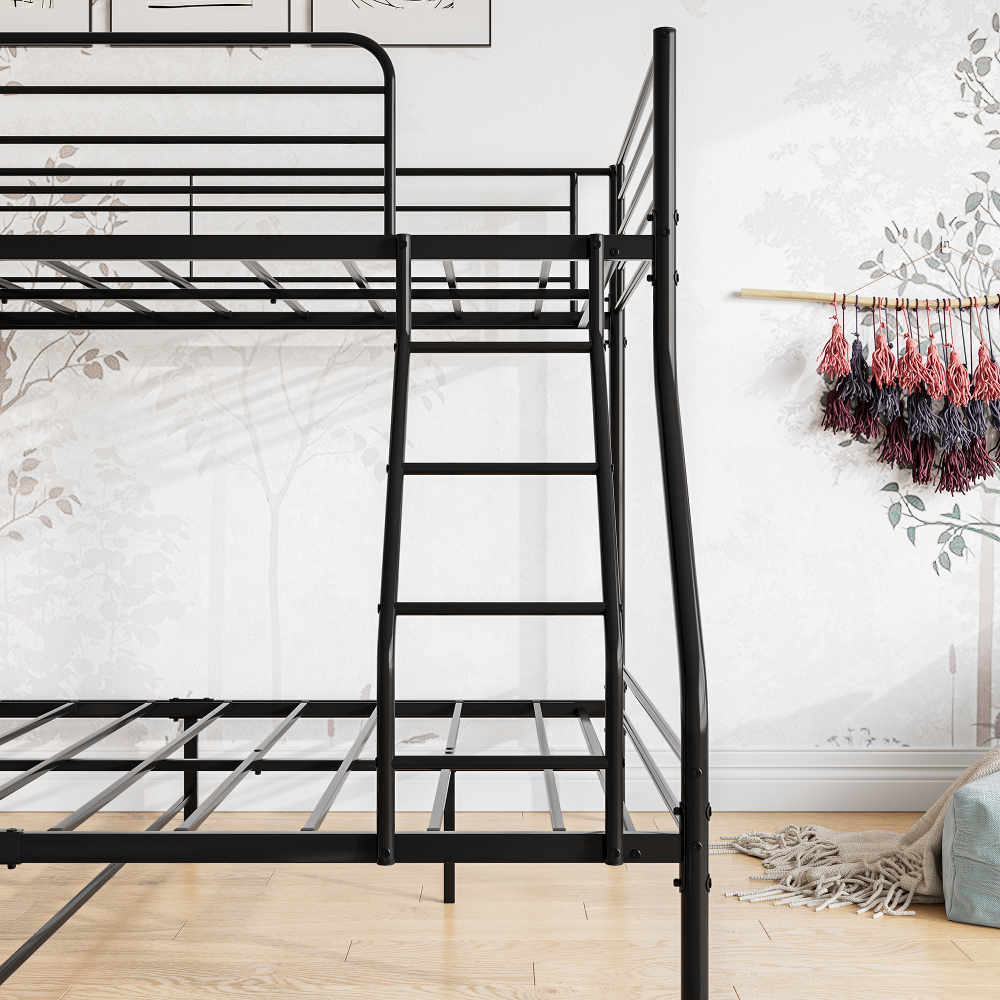 Metal Twin-Over-Full Bunk Bed with Guardrail