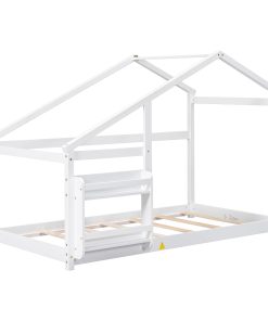 Twin Size Wooden House Bed With Shelf