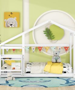 Twin Size Wooden House Bed With Shelf