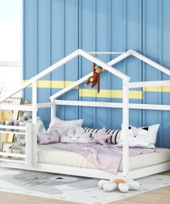 Twin Size Wooden House Bed With Shelf