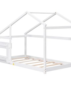 Twin Size Wooden House Bed With Shelf