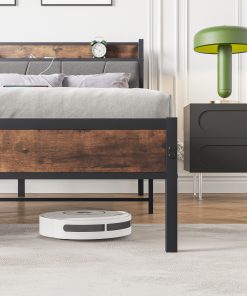 Metal & Wood Queen Size Platfrom Bed Frame