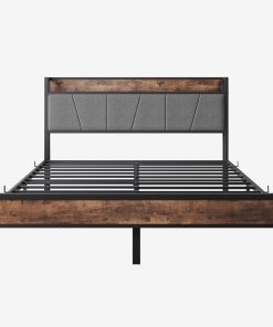 Metal & Wood Queen Size Platfrom Bed Frame
