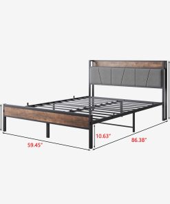 Metal & Wood Queen Size Platfrom Bed Frame