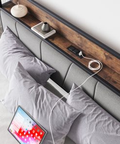 Metal & Wood Queen Size Platfrom Bed Frame