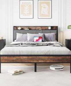 Metal & Wood Queen Size Platfrom Bed Frame