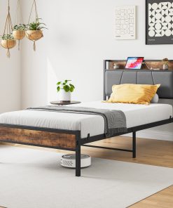 Metal & Wood Twin Size Platfrom Bed Frame