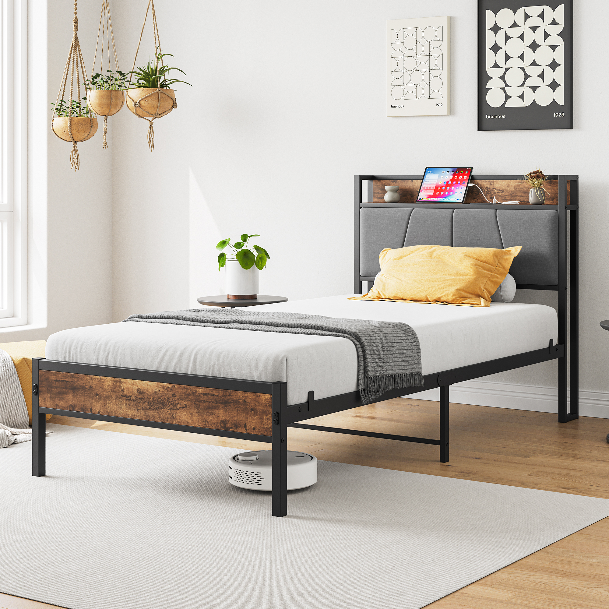 Metal & Wood Twin Size Platfrom Bed Frame