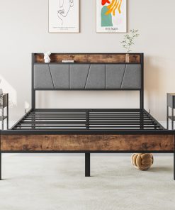 Metal & Wood Full Size Platfrom Bed Frame