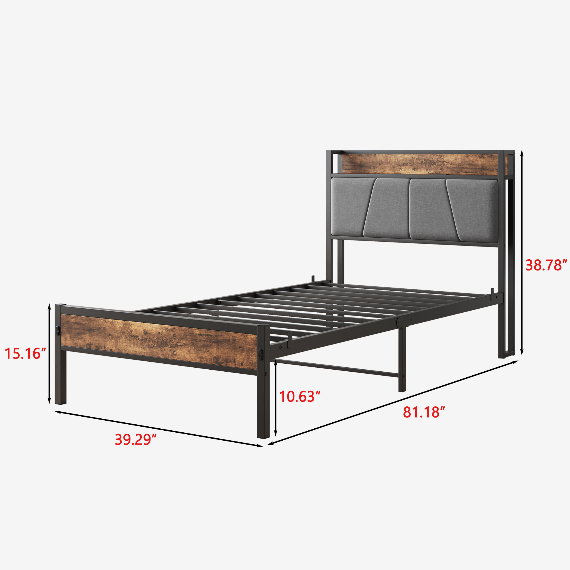 Metal & Wood Twin Size Platfrom Bed Frame