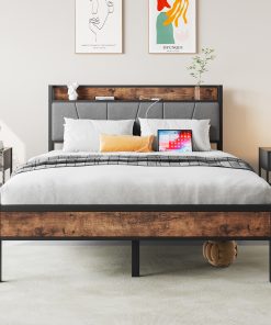 Metal & Wood Full Size Platfrom Bed Frame