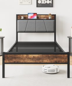 Metal & Wood Twin Size Platfrom Bed Frame