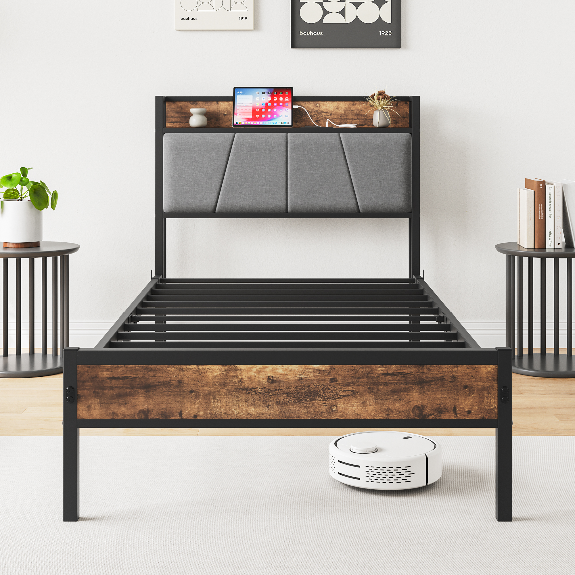 Metal & Wood Twin Size Platfrom Bed Frame