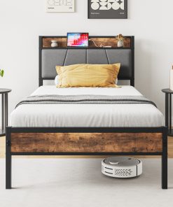 Metal & Wood Twin Size Platfrom Bed Frame
