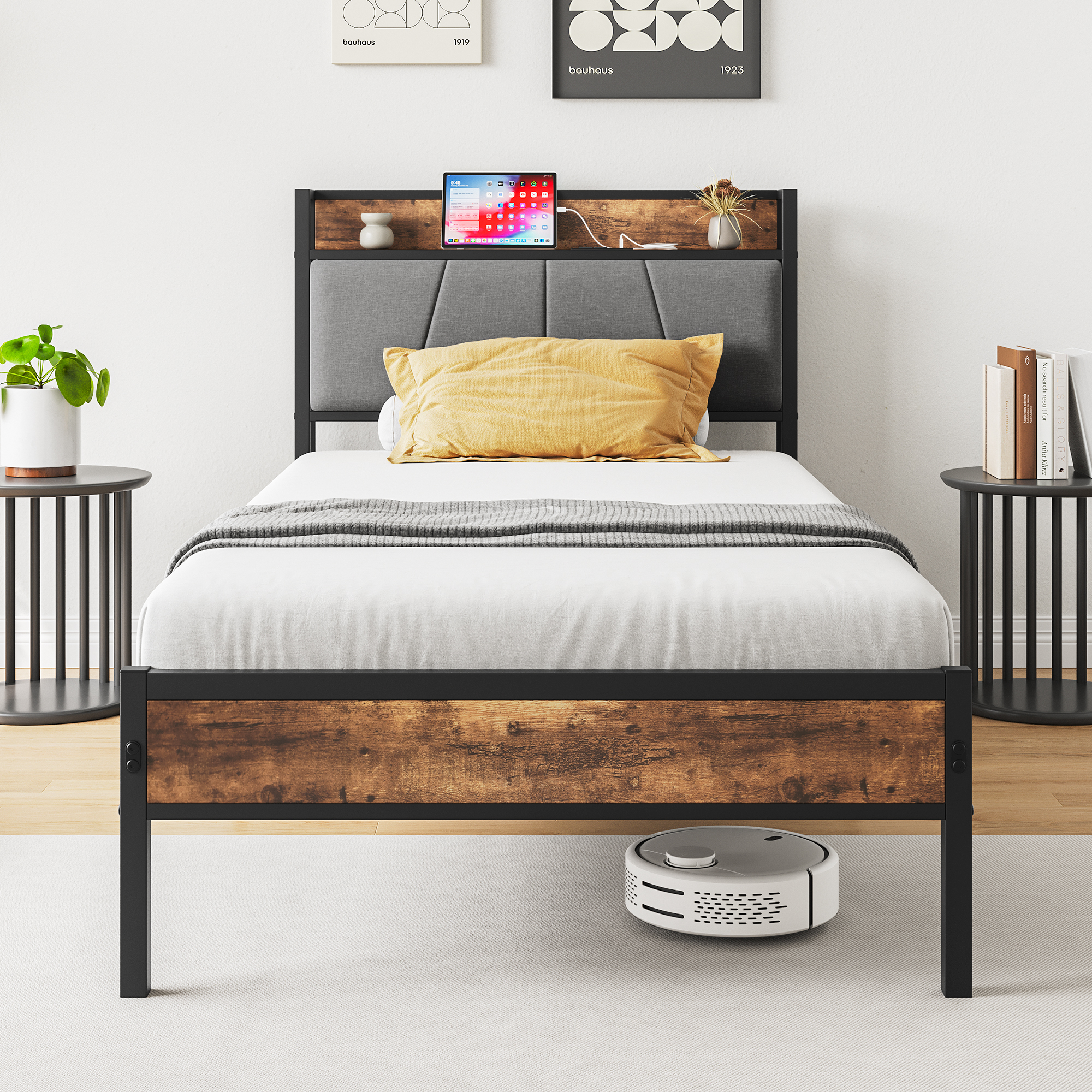 Metal & Wood Twin Size Platfrom Bed Frame