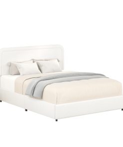 Queen Size Ivory Boucle Upholstered Platform Bed