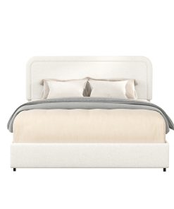 Queen Size Ivory Boucle Upholstered Platform Bed