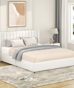 Queen Size Ivory Boucle Upholstered Platform Bed