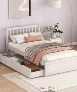 Wooden Twin Size Platform Bed with 2 Drawers
